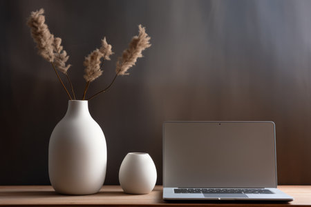 Innovative Elegance: Harmonizing Technology with Tradition - White Ceramic Vase near a Laptopの素材
