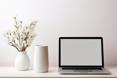 Aesthetic Harmony: The White Ceramic Vase Gracing the Laptop --ar 3:2の素材