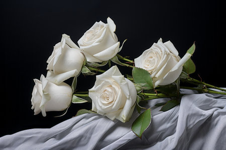 Captivating Beauty: A Delicate Composition of White Printed Paper Adorned with Four White Roses --arの素材