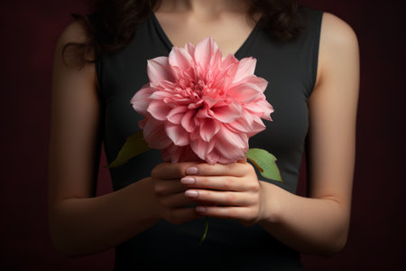 Blooming Beauty: The Graceful Woman with a Pink Petaled Flowerの素材