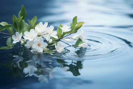 Breathtaking Serenity: White Flower Plants Reflecting in the Tranquil Body of Waterの素材