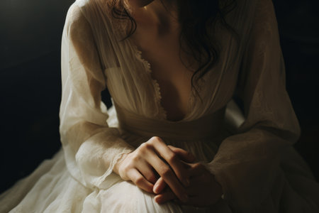 The Enchanting Bride: A Woman in White Adorned with a Wedding Ring - AR 3:2の素材