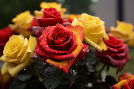 Blossoming Harmony: Captivating Yellow and Red Roses in a 3:2 Blendの素材