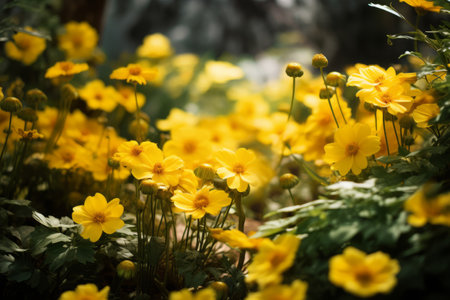 A Vibrant Oasis: Captivating Yellow Flowers Grace the Garden (Aspect Ratio 3:2)の素材