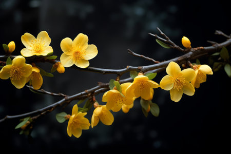Blooming in Sunshine: Captivating Yellow Flowers on Branchの素材