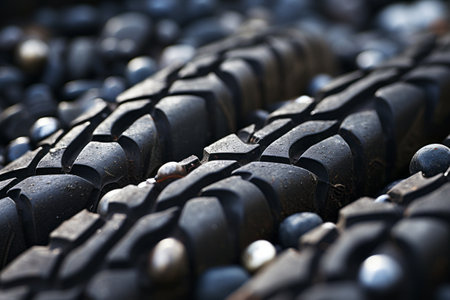 Pebbles in Treads: A Detailed Close-Up of a Tireの素材