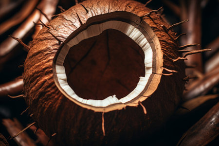 The Intricate World Unveiled: Exploring the Enigmatic Depths of a Coconut Shell --ar 3:2の素材