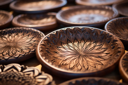 The Intricate Beauty of Wooden Plates Captured Up Close --ar 3:2の素材
