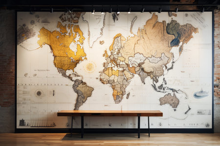 A Journey Unveiled: Navigating the World through A Map on a Wall --ar 3:2の素材