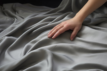 Exploring Texture: A Person Engaging with a Gray Textile - AR 3:2の素材