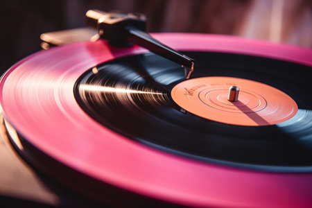 The Mesmerizing Elegance of a Pink Vinyl Record Spinningの素材