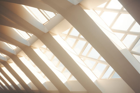Sunlit Abstract Roofscape: Captivating Modern Building Backdropの素材
