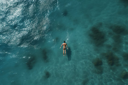 Captivating Aerial Landscape: An Immersive Perspective of a Diver in the Depth of the Waterの素材