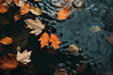 Captivating Reflections: Assorted Leaves on a Serene Body of Waterの素材