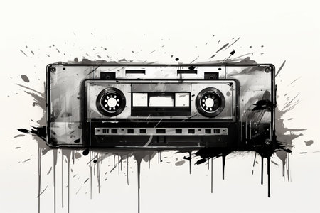 Harmony in Contrast: The Echoes of a Black and White Cassette Tape -ar 3:2の素材
