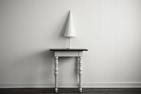 Monochrome Elegance: A Timeless Cone Adorns a White Wooden Furnitureの素材