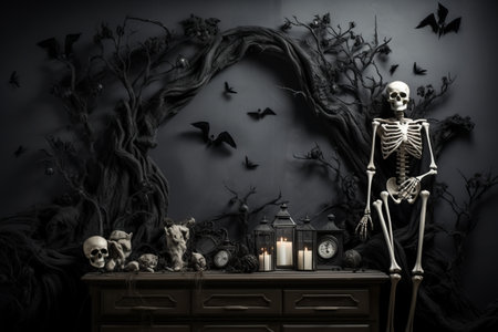 Spooky Spectacle: Colorful Wall-Mounted Halloween Decors in Black and White (AR 3:2)の素材