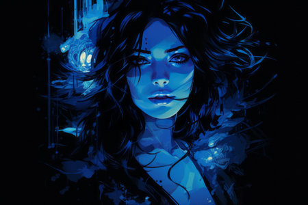 Blue and Black: An Illuminating Artistic Composition in 3:2 Aspect Ratioの素材