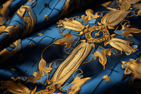 Exquisite Blue and Gold Cross Textile: A Stunning 3:2 Designの素材
