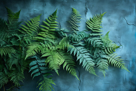 Foliage Fusion: The Mesmerizing Blend of Blue and Green Fern Leaves on the Wallの素材