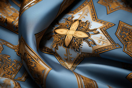 Blue and Gold Cross Textile Art: A Beautiful Harmony of Colorsの素材