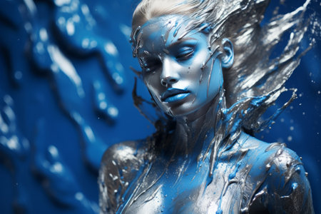 Captivating Harmony: Blue and Silver Paint - Artistic 3:2の素材