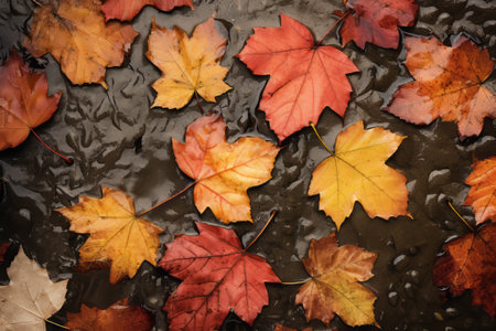 Falling into Autumn: Capturing Autumn Leaves on a Tiled Surface (AR 3:2)の素材