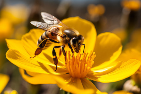 The Vibrant Union: A Bees Delight on a Yellow Flower (3:2)の素材