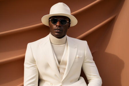 Unveiling Elegance: A Strikingly Stylish Black Man in a Captivating White Ensembleの素材