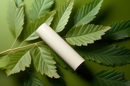 Cream Tube Contrast: Blending into Natures Canvas on a Fresh Chestnut Leafの素材