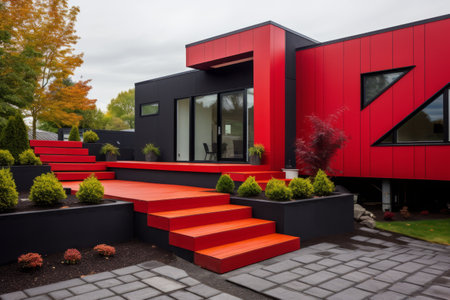 Bright Red Diagonal Lines: A Striking 3:2 Exterior Designの素材