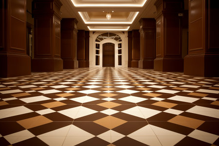 Sophisticated Elegance: Brown and White Floor Tiles Artfully Crafted in 3:2 Aspect Ratioの素材