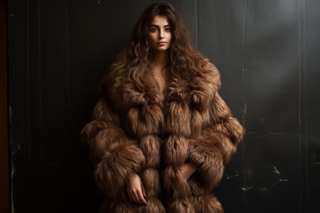 Fashionably Warm: The Brown Fur Coat --ar 3:2の素材