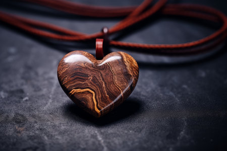 The Stunning Contrast: Brown Heart Pendant Elevating the Grey Surface --ar 3:2の素材