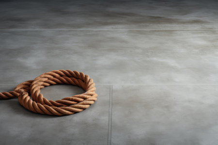 Contrasting Textures: Brown Rope Interwoven on Gray Concrete Floor - AR 3:2の素材