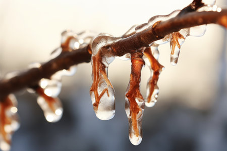 Frozen Elegance: Unveiling the Melting Brown Stem in Icy Wonderlandの素材