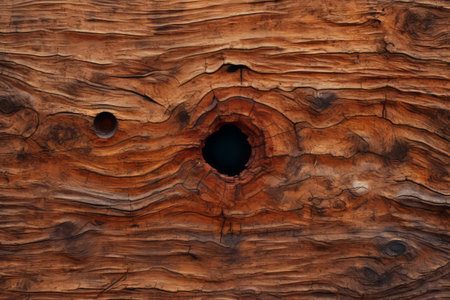 Exploring the Imperfections: Brown Wooden Surface With a Mysterious Hole - AR 3:2の素材