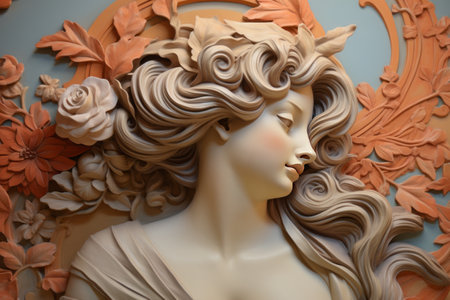 Captivating Depth: Unveiling the Bust Mid-Relief Mural Painting - AR 3:2の素材