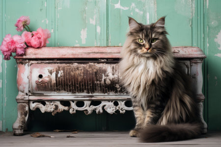 Heat and Homeliness: A Cats Radiant Affair in a Shabby Entranceの素材