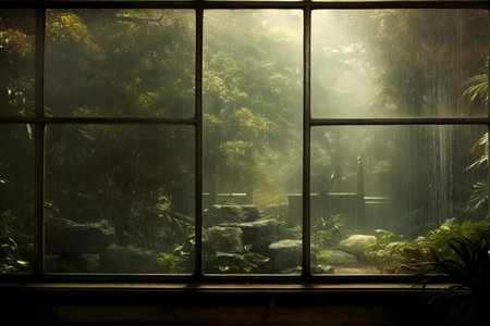Misty Tranquility: The Enchanting Aesthetics of a Clear Glass Window With Moist Effectの素材