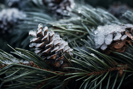 Frozen Beauty Dissolves: Capturing the Melting Snow on Pine Needlesの素材