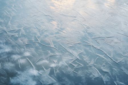 Captivating Close-Up: Textured Frost Adorning a Serene Lakeの素材