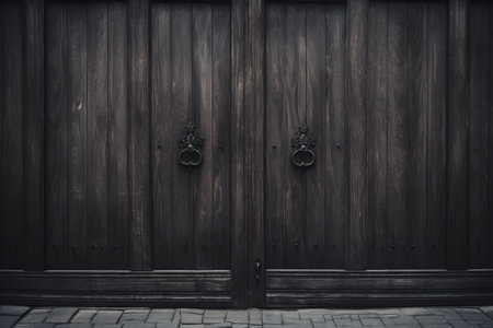 The Enigmatic Portal: Closed Black Wooden Door --ar 3:2の素材