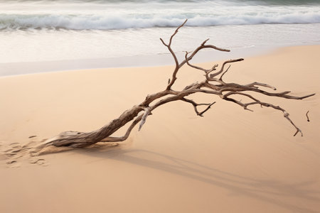 Serenity in Nature: A Delicate Balance of Brown Tree Branch on Sand -ar 3:2の素材