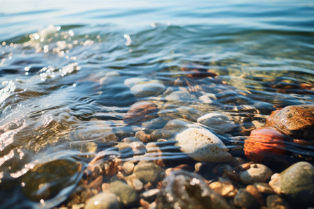 Capturing the Serenity: A Close Up Photo of Water on the Shoreの素材