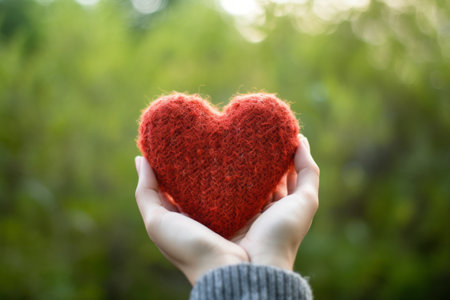 Powerful Symbol of Love: Hand Embracing Heart Shape in Close-upの素材