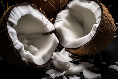 Captivating Close-Up: Cracked Coconuts in Stunning 3:2 Aspect Ratioの素材