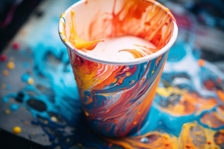 Vivid Close-Up Capture: Abstract Paint on Cup in Stunning 3:2 Aspect Ratioの素材