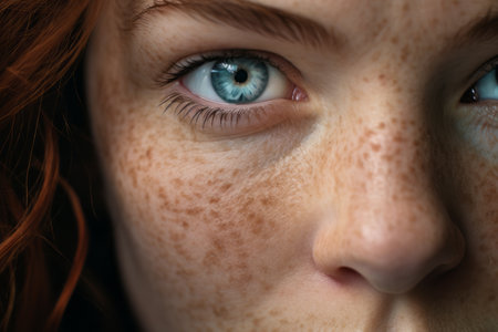 Captivating 3:2 Close-Up: A Mesmerizing Portrait of a Womans Faceの素材