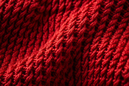 Crimson Comfort: Exploring the Intricacies of a Red Knitted Textile in Close-Upの素材